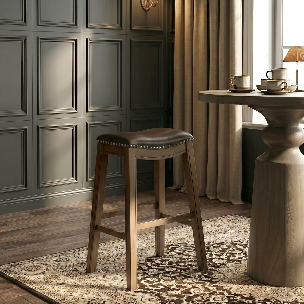 Ordway Brown/Brown Pub Height Stool, Brown from Homelegance - Luna Furniture