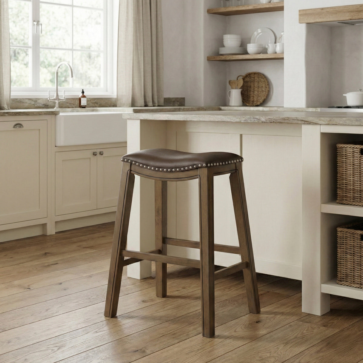 Ordway Brown/Brown Pub Height Stool, Brown from Homelegance - Luna Furniture