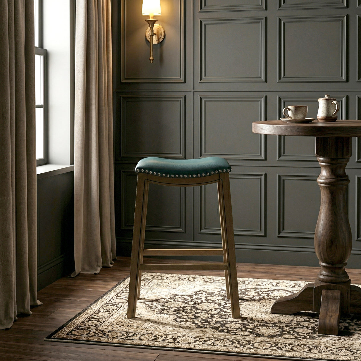 Ordway Green/Brown Pub Height Stool, Green from Homelegance - Luna Furniture