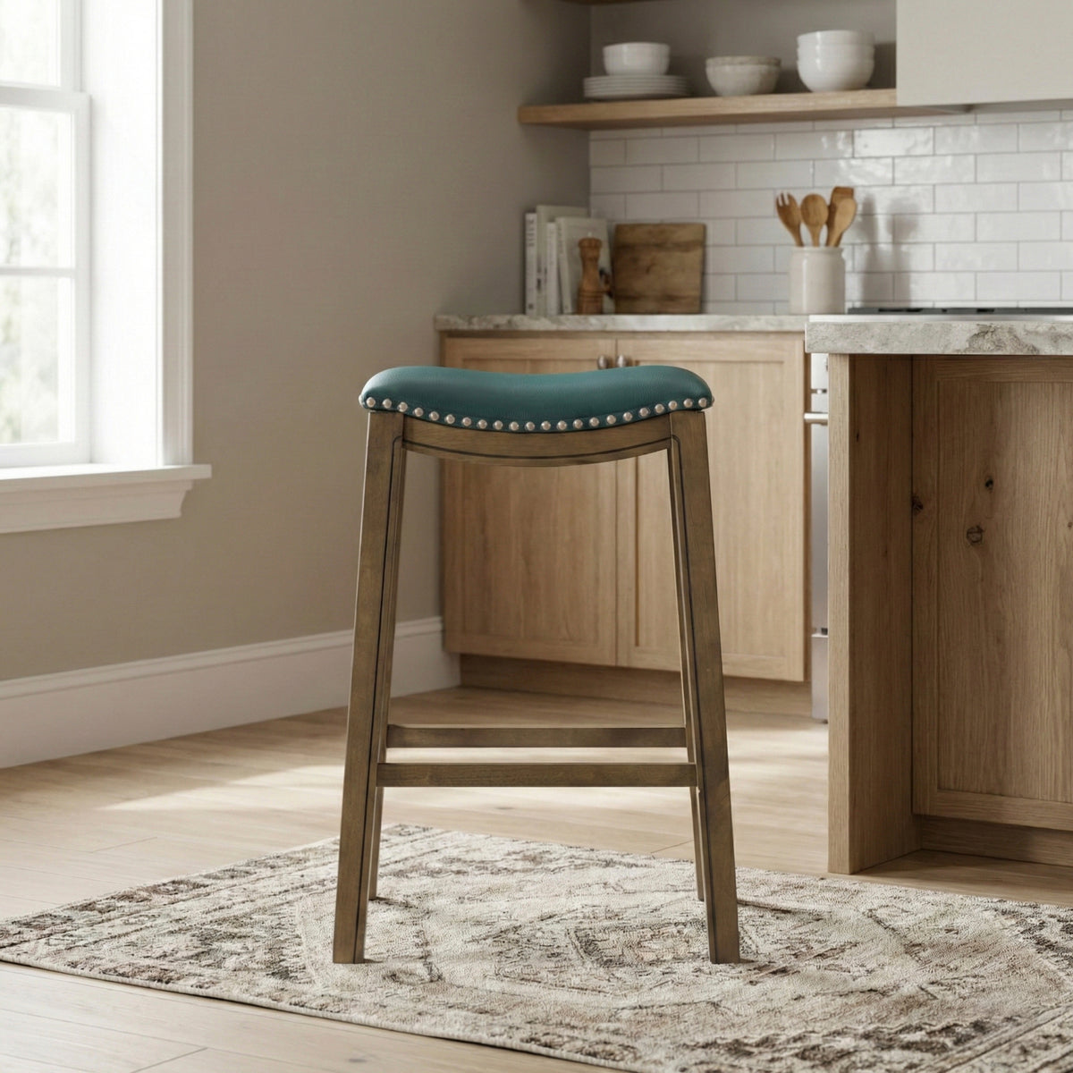 Ordway Green/Brown Pub Height Stool, Green from Homelegance - Luna Furniture