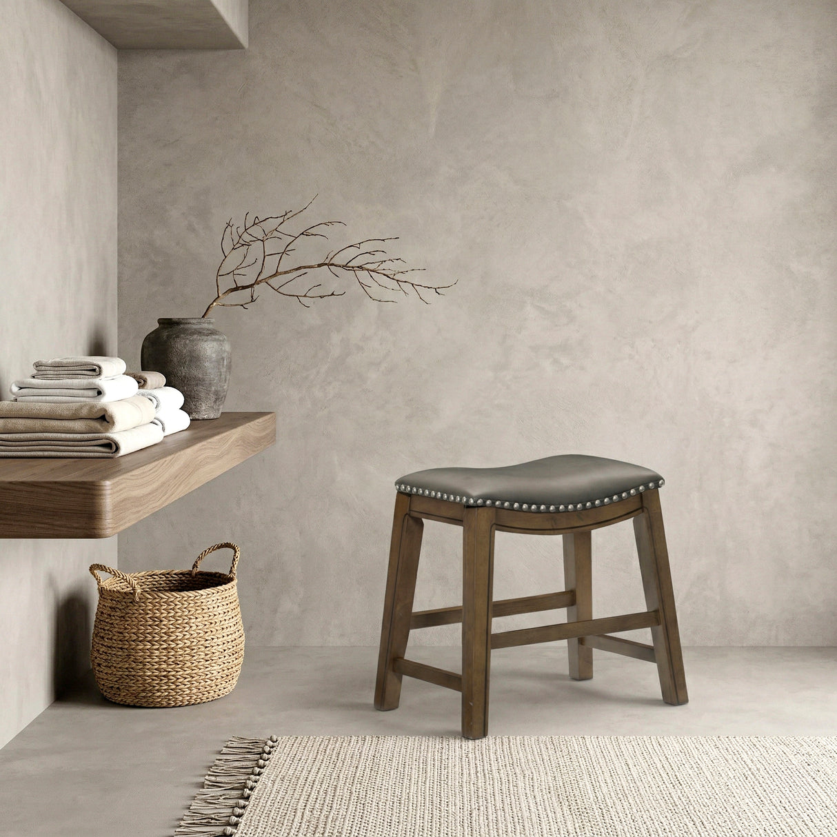 Ordway Gray/Brown Dining Stool, Gray from Homelegance - Luna Furniture