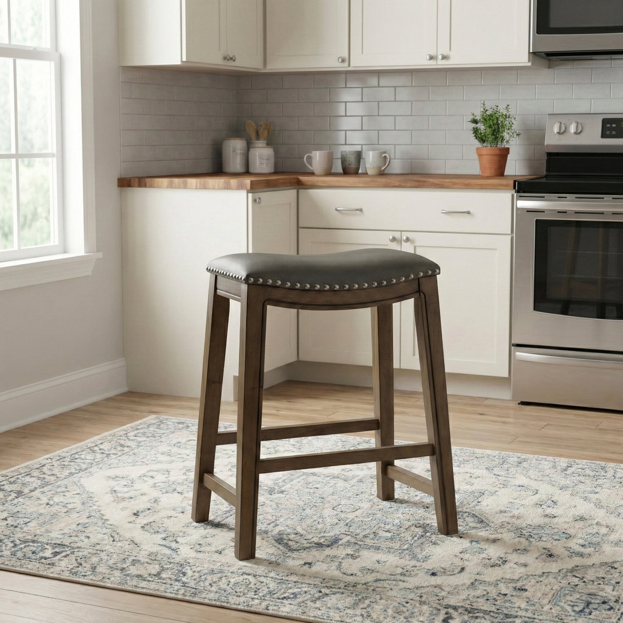 Ordway Gray/Brown Counter Height Stool, Gray from Homelegance - Luna Furniture