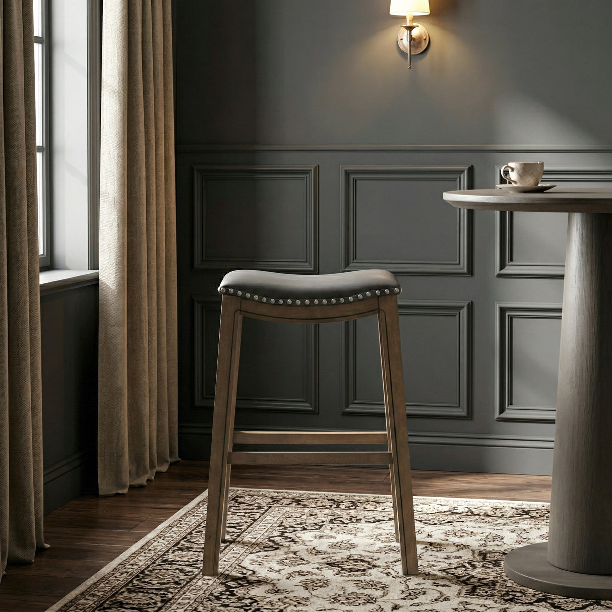 Ordway Gray/Brown Pub Height Stool, Gray from Homelegance - Luna Furniture