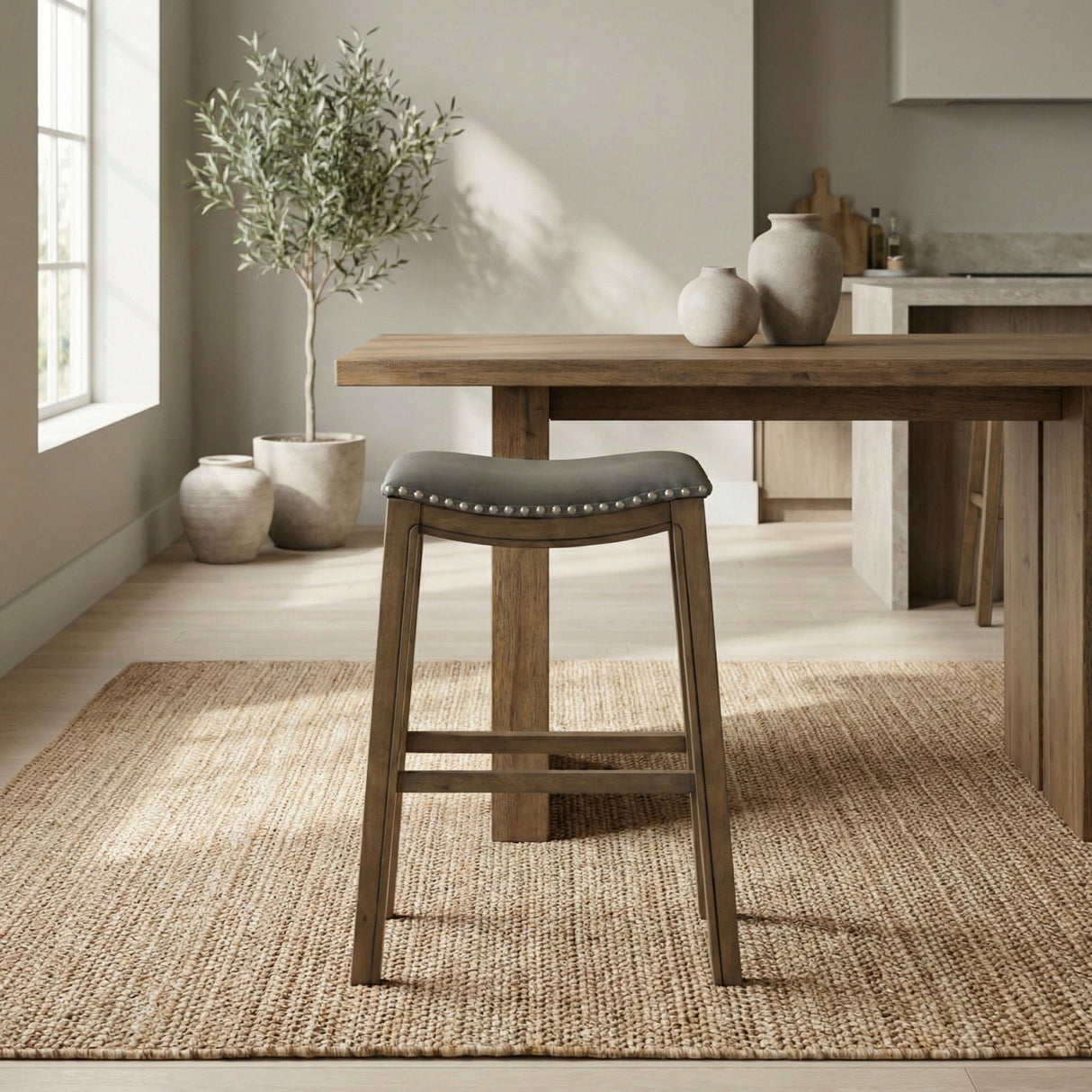 Ordway Gray/Brown Pub Height Stool, Gray from Homelegance - Luna Furniture
