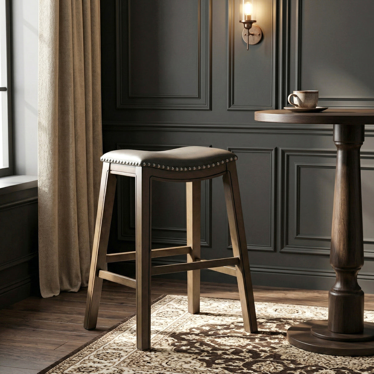 Ordway Gray/Brown Pub Height Stool, Gray from Homelegance - Luna Furniture
