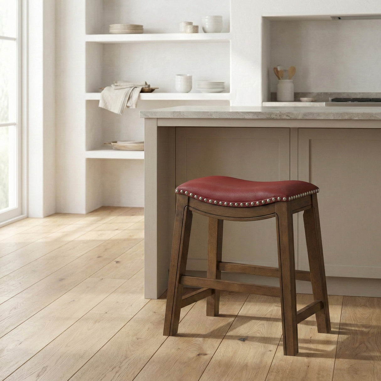 Ordway Red/Brown Dining Stool, Red from Homelegance - Luna Furniture
