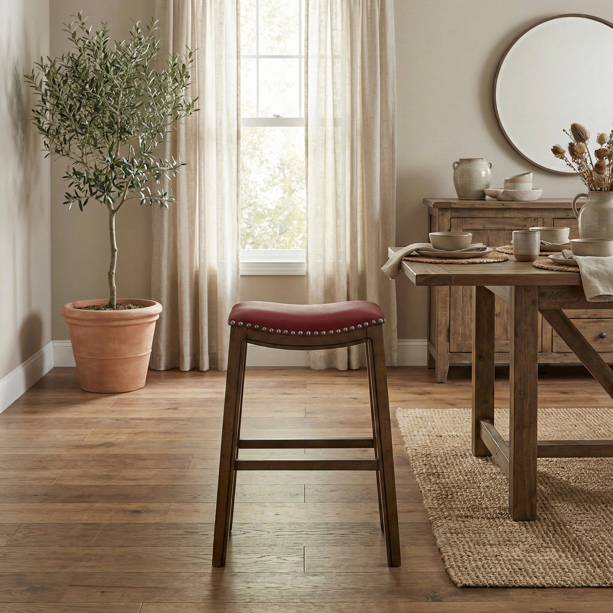 Ordway Red/Brown Pub Height Stool, Red from Homelegance - Luna Furniture