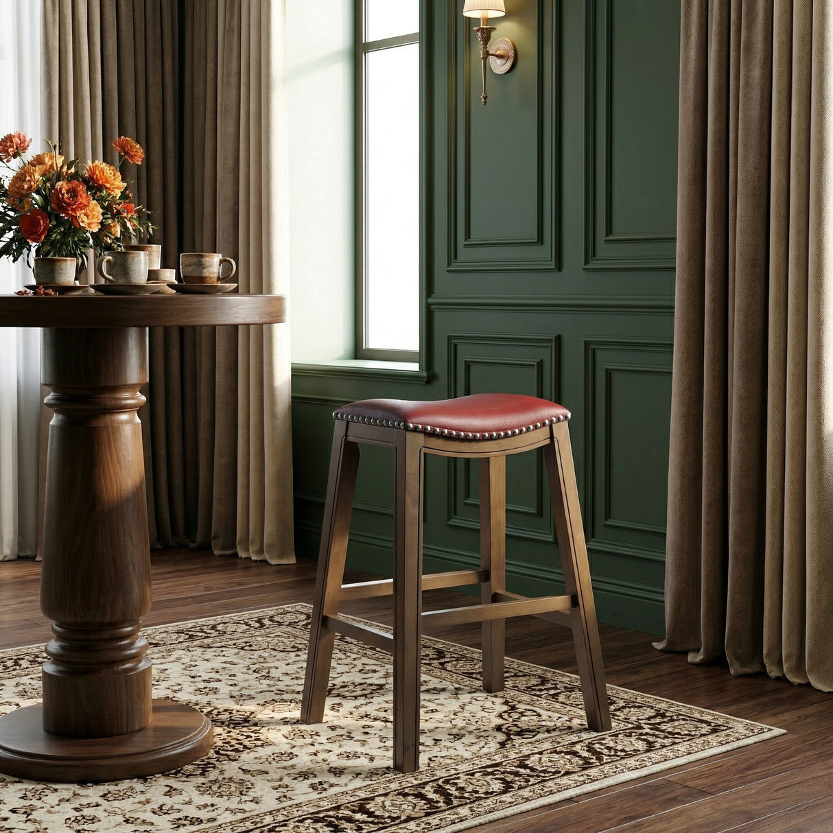 Ordway Red/Brown Pub Height Stool, Red from Homelegance - Luna Furniture