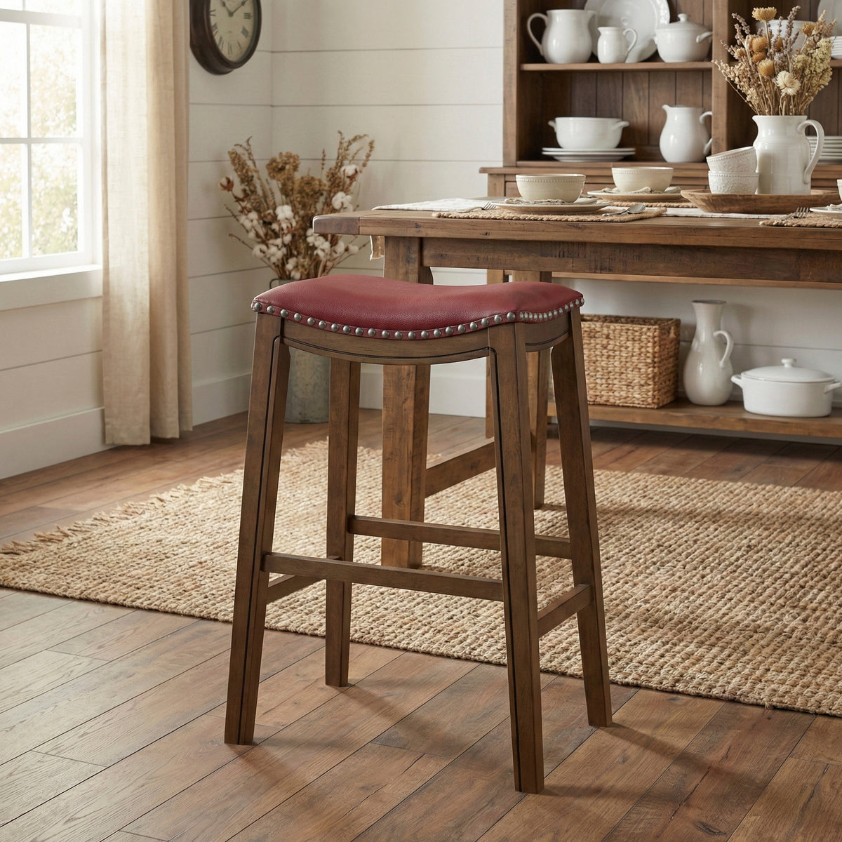 Ordway Red/Brown Pub Height Stool, Red from Homelegance - Luna Furniture