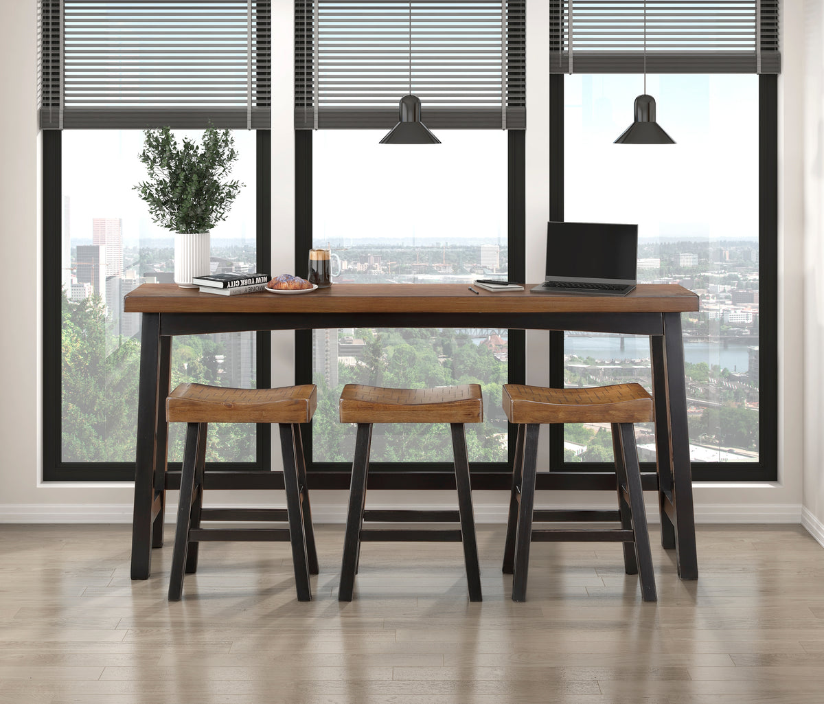 Caspian Black/Brown Pub Height Stool, Set of 2 from Homelegance - Luna Furniture