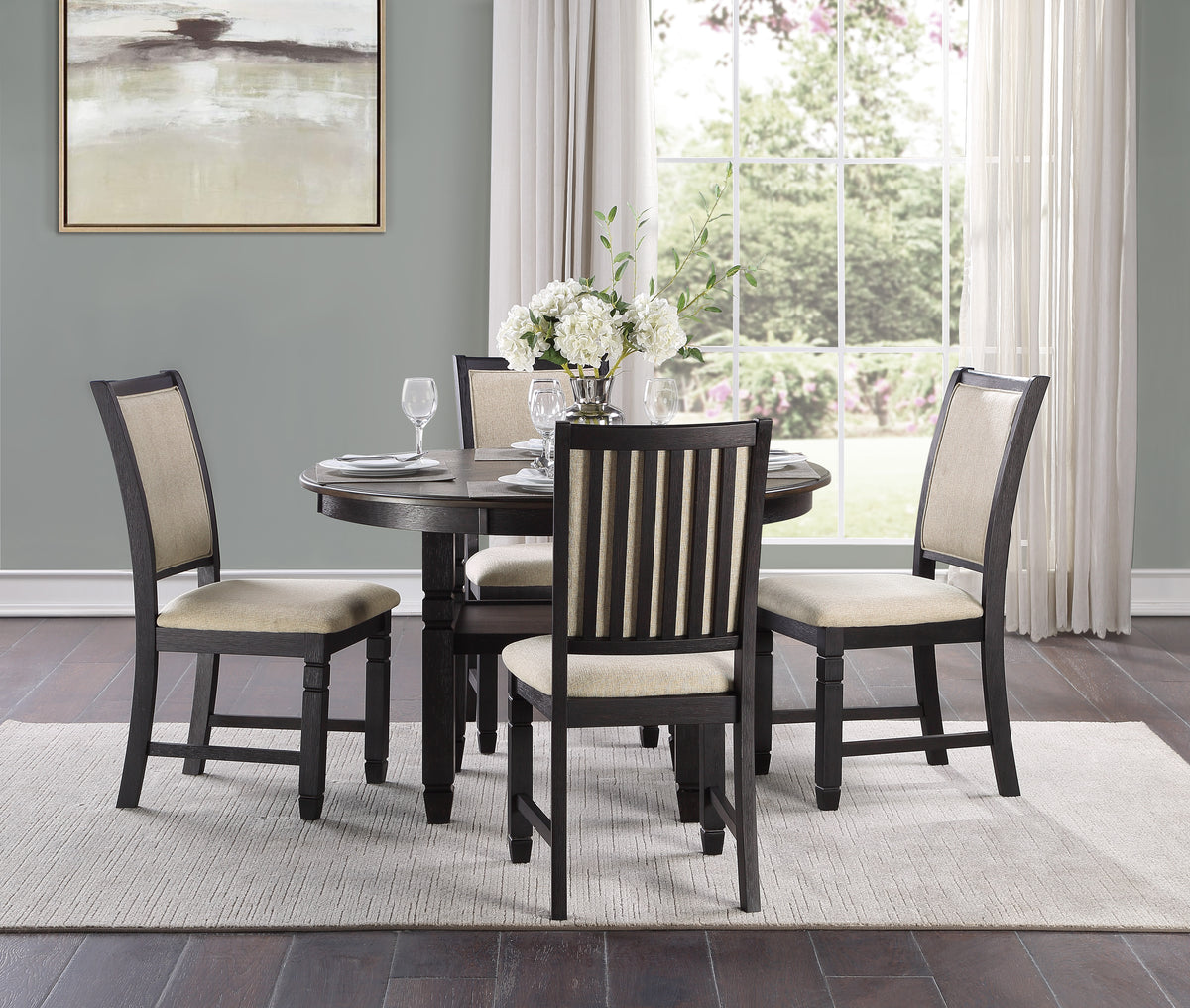 Asher Black/Brown/Beige 5-Piece Round Counter Height Set