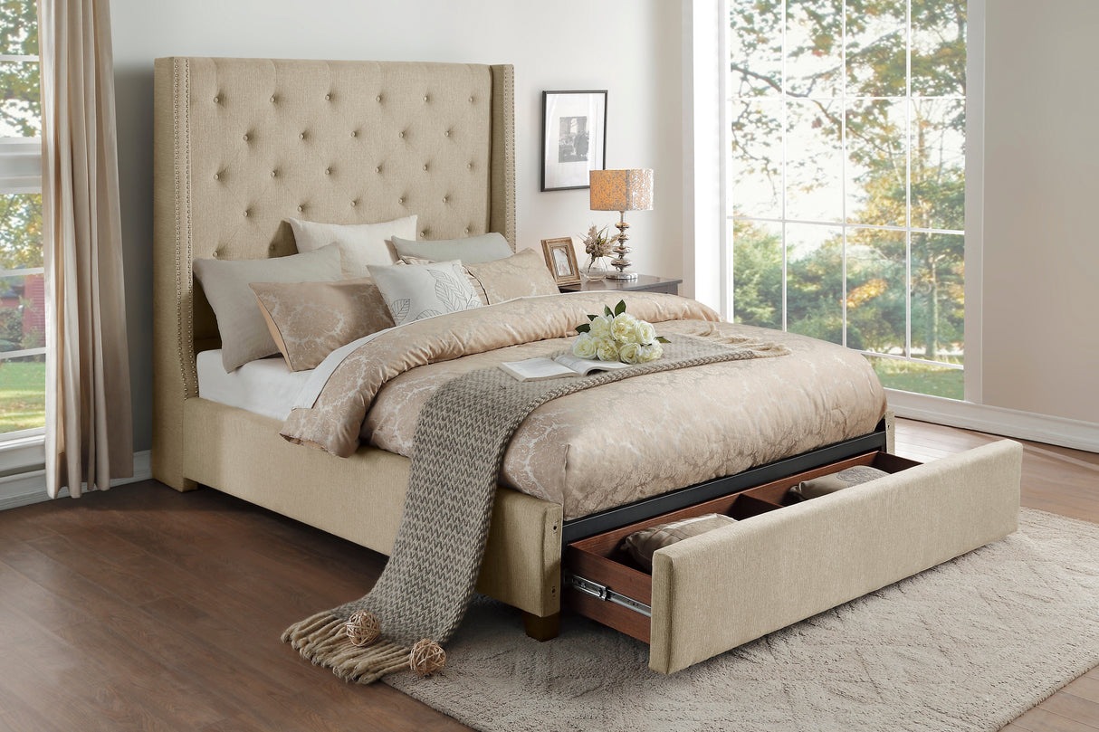 Fairborn Beige Queen Platform Bed with Storage Footboard from Homelegance - Luna Furniture