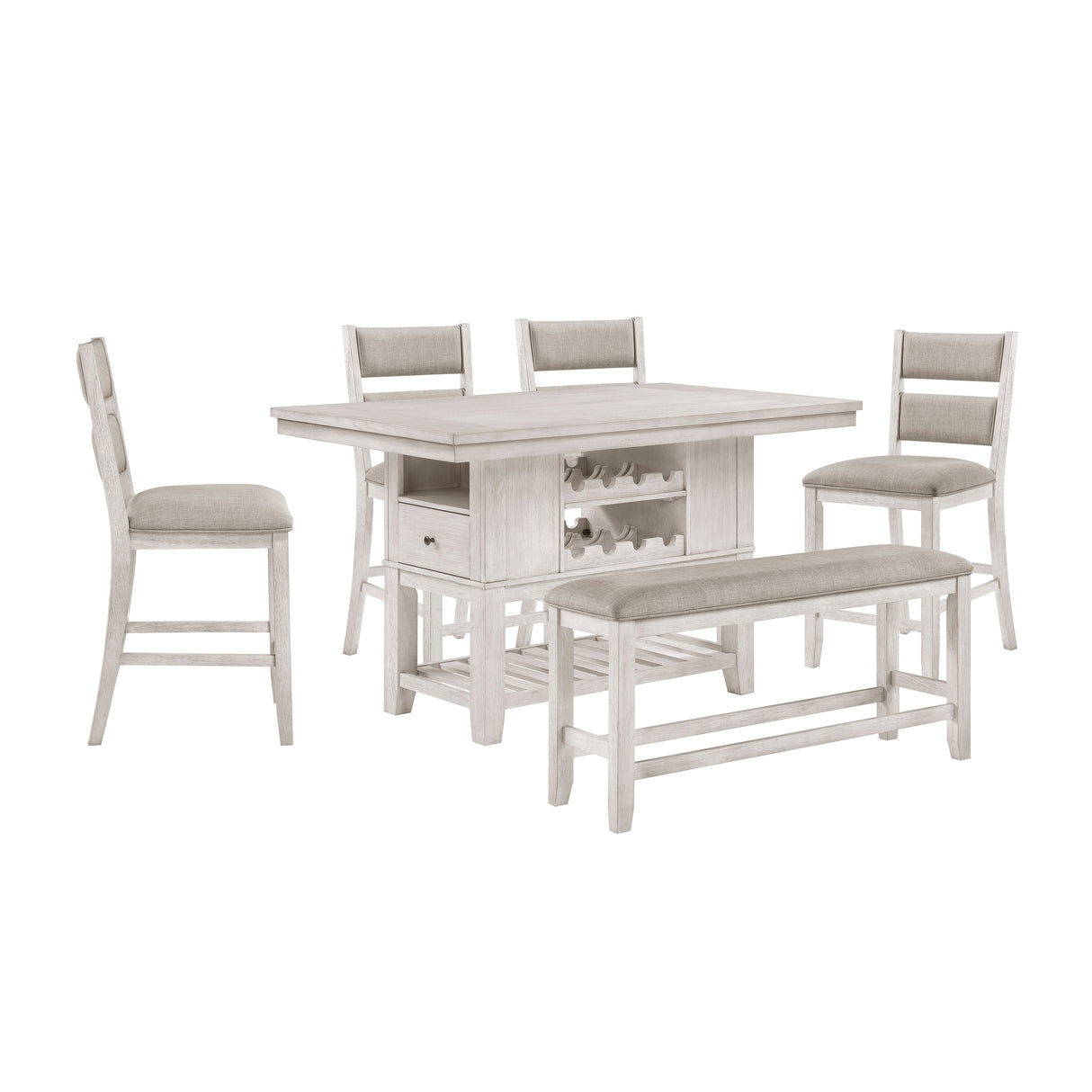 Savile Antique White/Light Gray 6-Piece 60" Dining Room Set with Bench from Homelegance - Luna Furniture