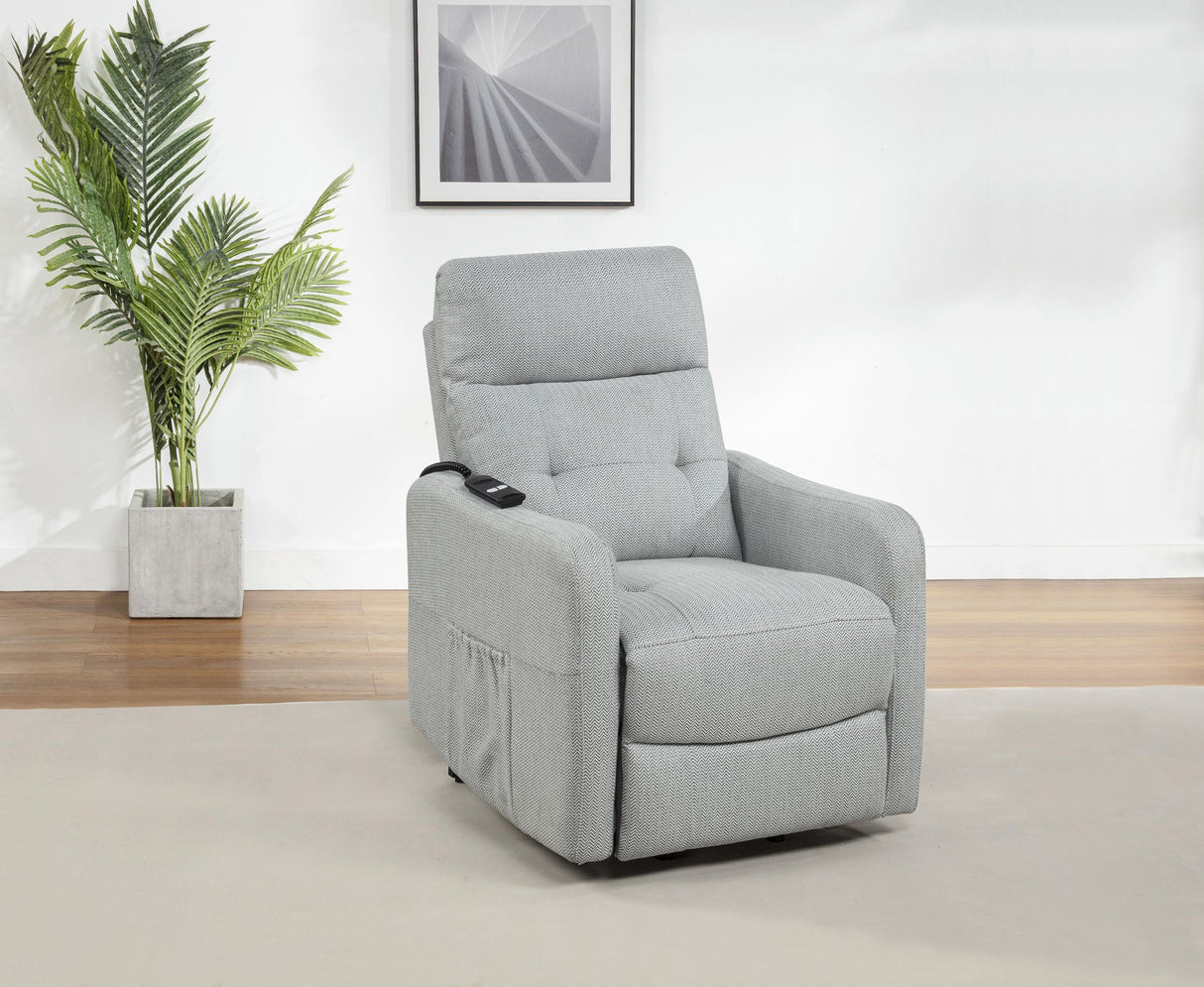 Dayes Light Gray Upholstered Power Lift Recliner Chair from Coaster - Luna Furniture