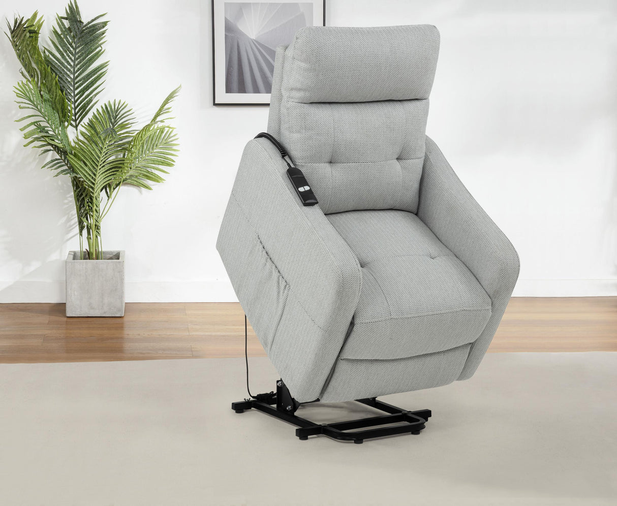 Dayes Light Gray Upholstered Power Lift Recliner Chair from Coaster - Luna Furniture