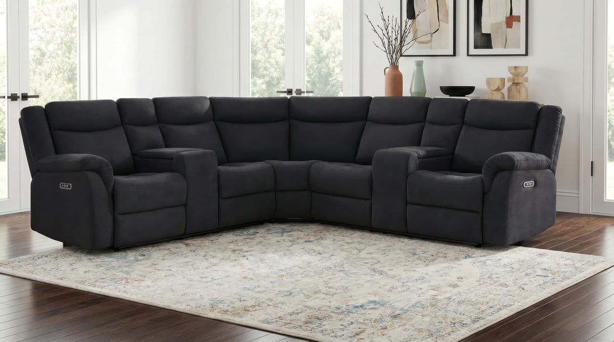 Hagen Steel Gray Upholstered Power Reclining Sectional Sofa from Coaster - Luna Furniture