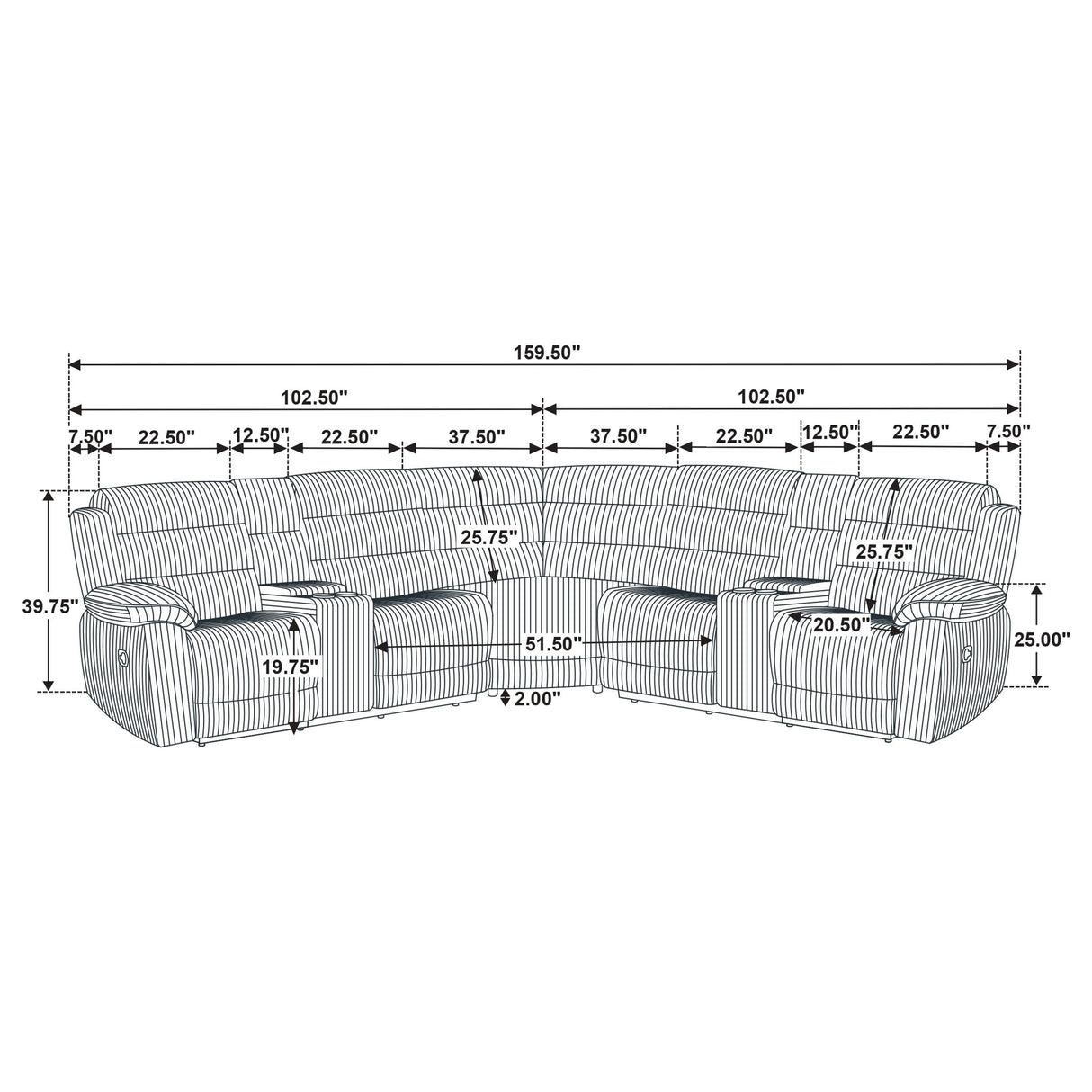 Atkinson Black Upholstered Reclining Sectional Sofa from Coaster - Luna Furniture