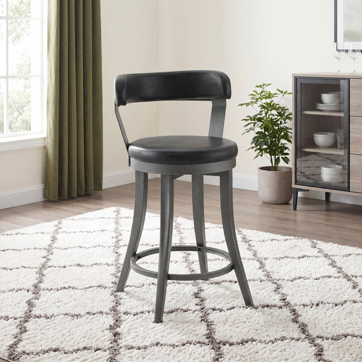 Foundry Gunmetal/Black Faux Leather Swivel Counter Height Chair, Set of 2 from Homelegance - Luna Furniture