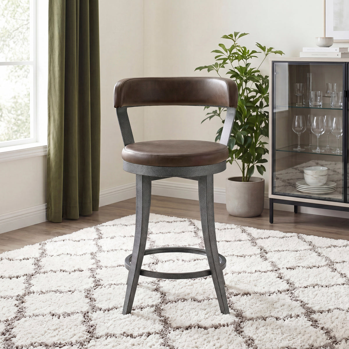 Foundry Gunmetal/Light Brown Faux Leather Swivel Counter Height Chair, Set of 2 from Homelegance - Luna Furniture