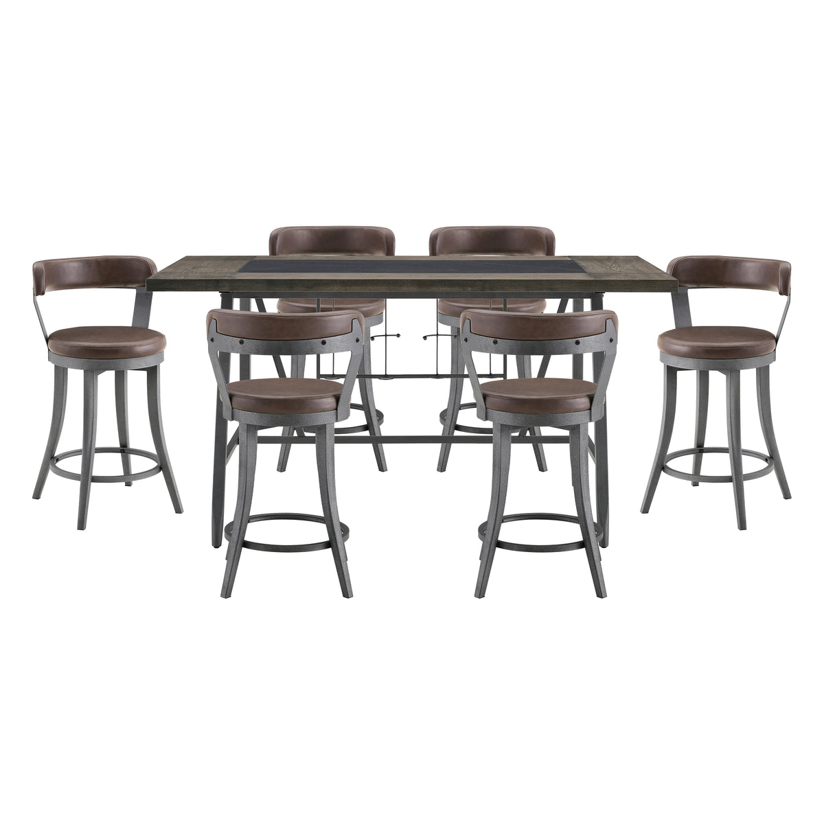 Foundry Gunmetal/Light Brown 7-Piece Counter Height Set from Homelegance - Luna Furniture