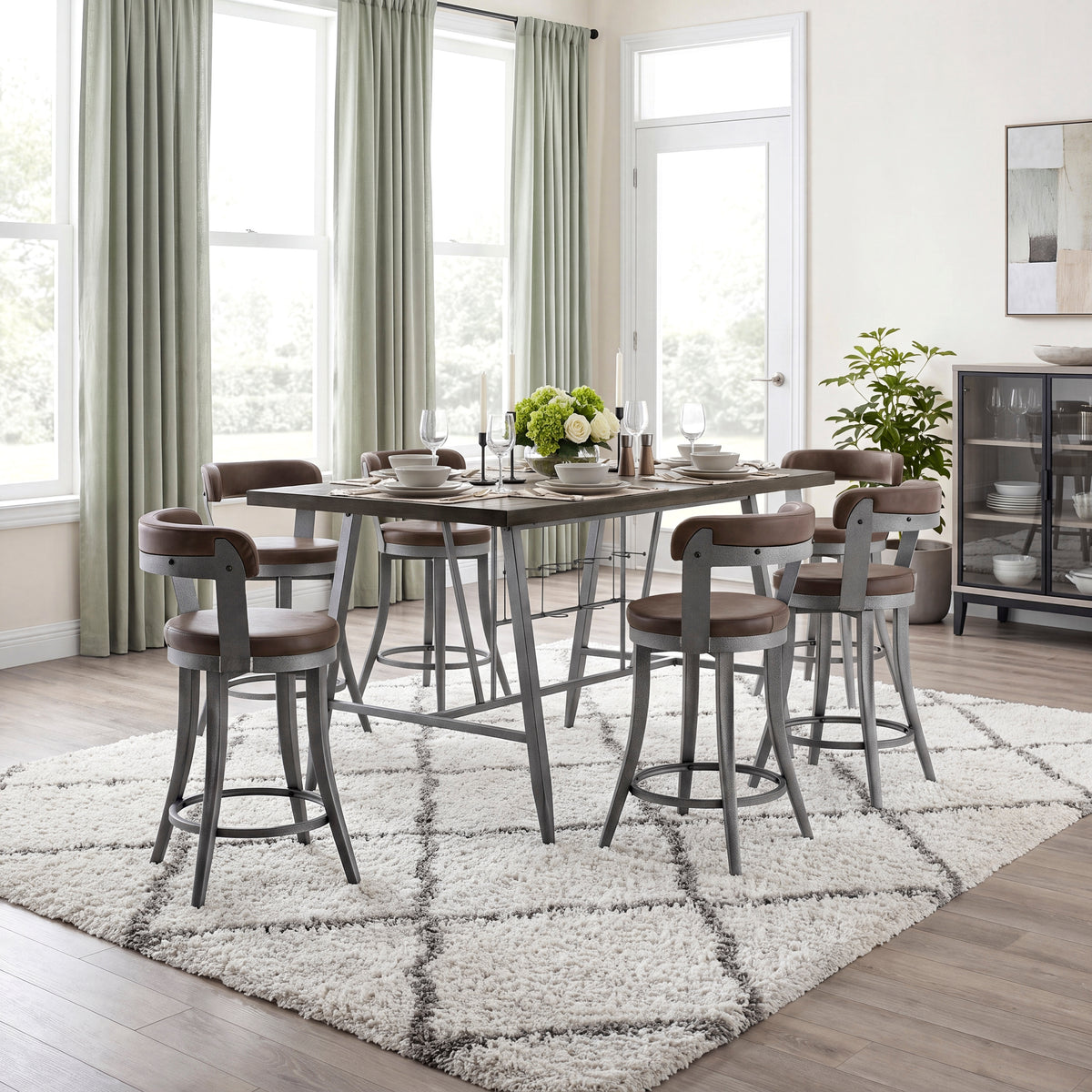 Foundry Gunmetal/Light Brown Faux Leather Swivel Counter Height Chair, Set of 2 from Homelegance - Luna Furniture