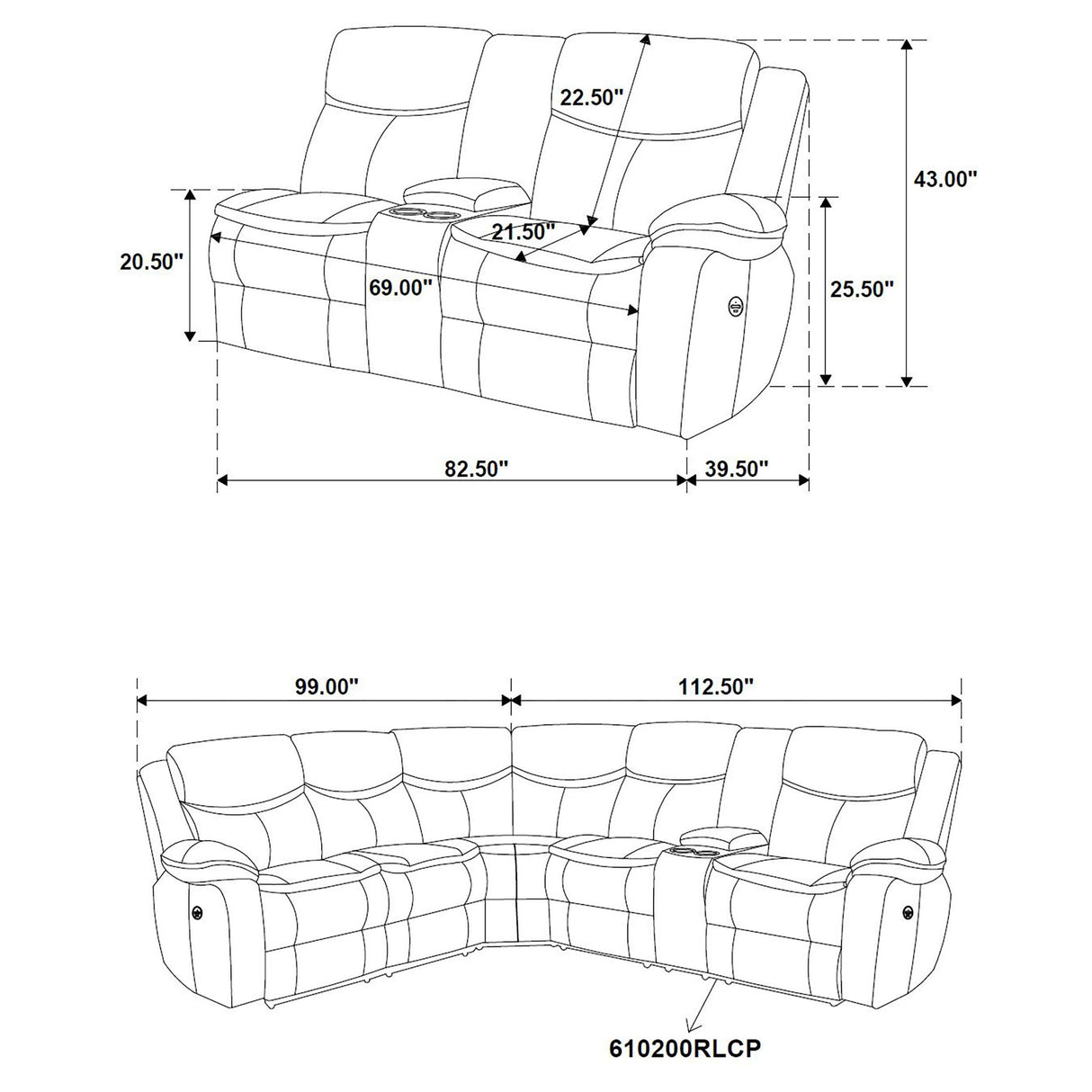 Sycamore 3-Piece Dark Gray Power Reclining Sectional from Coaster - Luna Furniture
