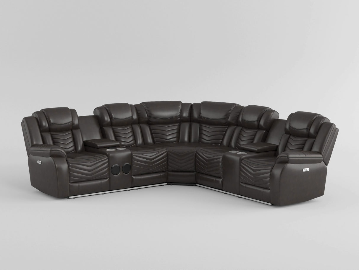 Ramone Dark Brown 3-Piece Power Reclining Sectional with Consoles from Homelegance - Luna Furniture