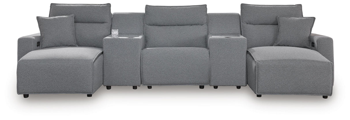 Modmax Salt and Pepper 5-Piece Reclining Sectional with Double Chaise and Consoles from Ashley - Luna Furniture