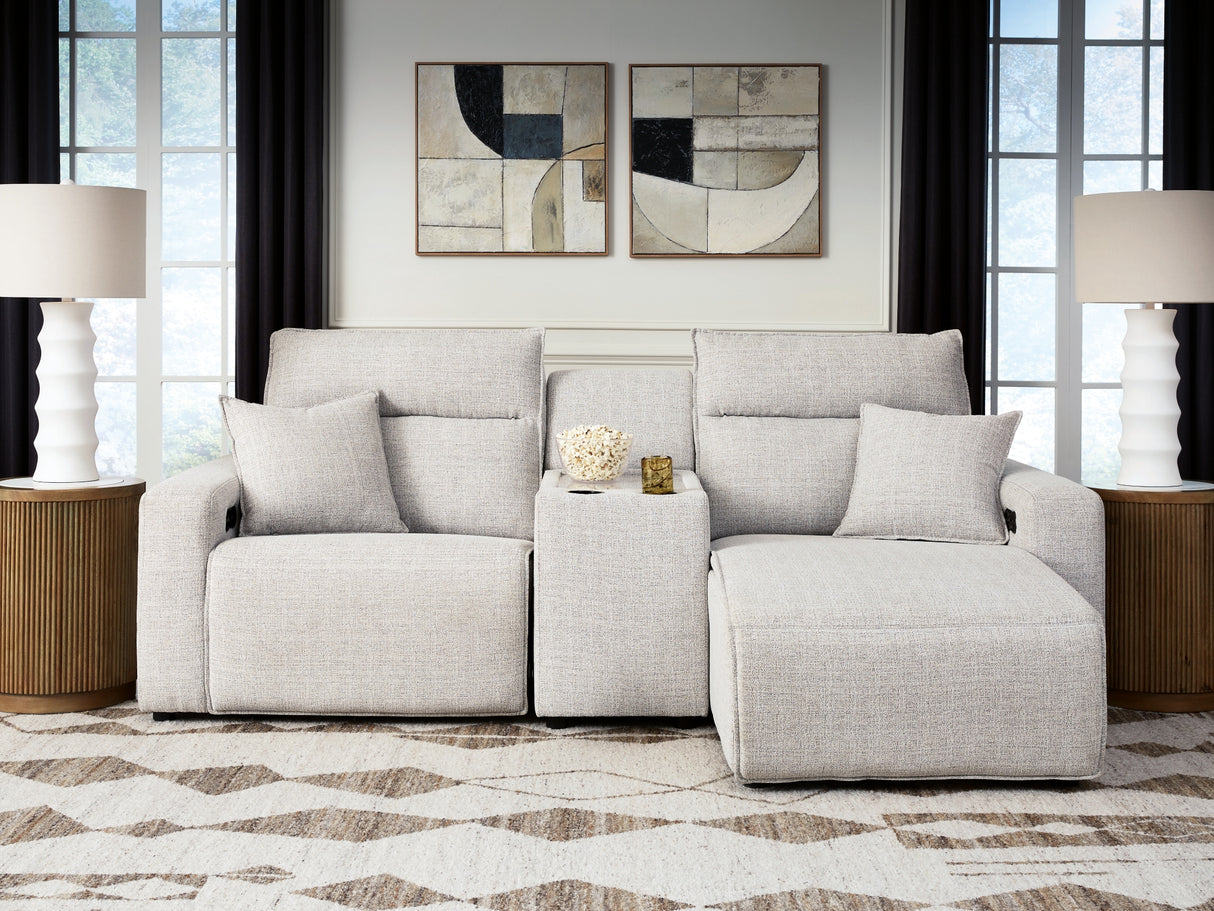 ModMax II Stone 3-Piece Power Reclining Sectional with Chaise and Console from Ashley - Luna Furniture