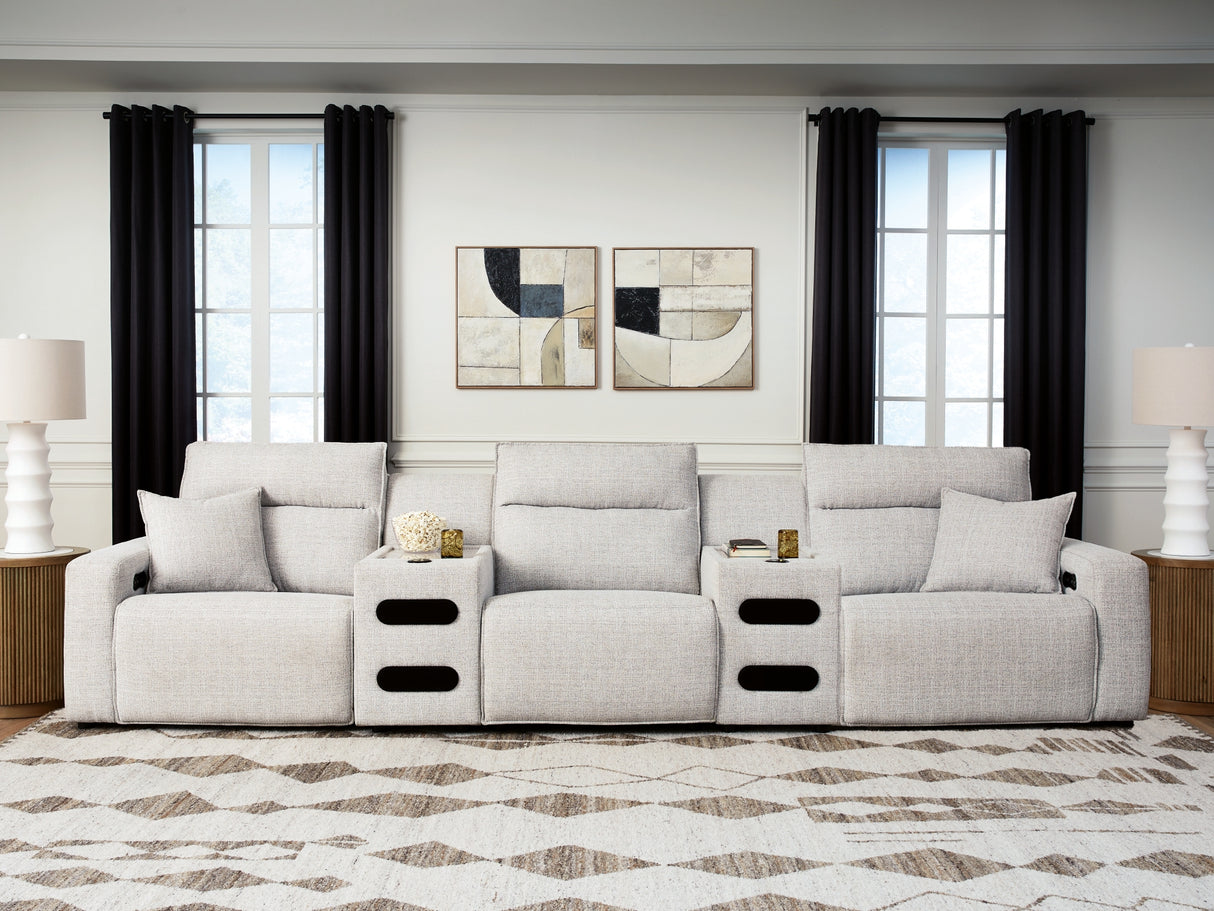 ModMax II Stone 5-Piece Power Reclining Sectional with Audio Consoles from Ashley - Luna Furniture