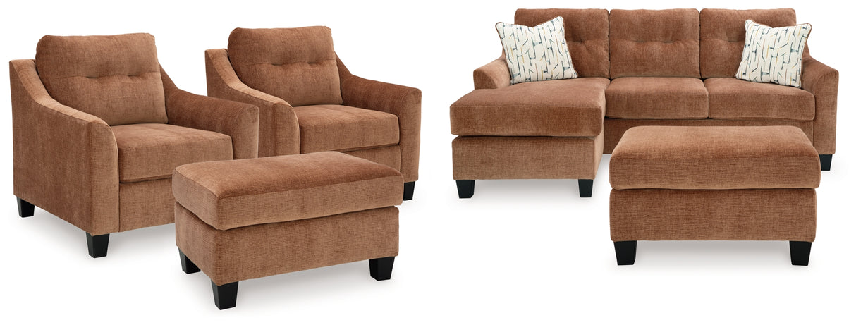 Amity Bay Clay Sofa Chaise Sleeper, 2 Chairs and 2 Ottomans from Ashley - Luna Furniture