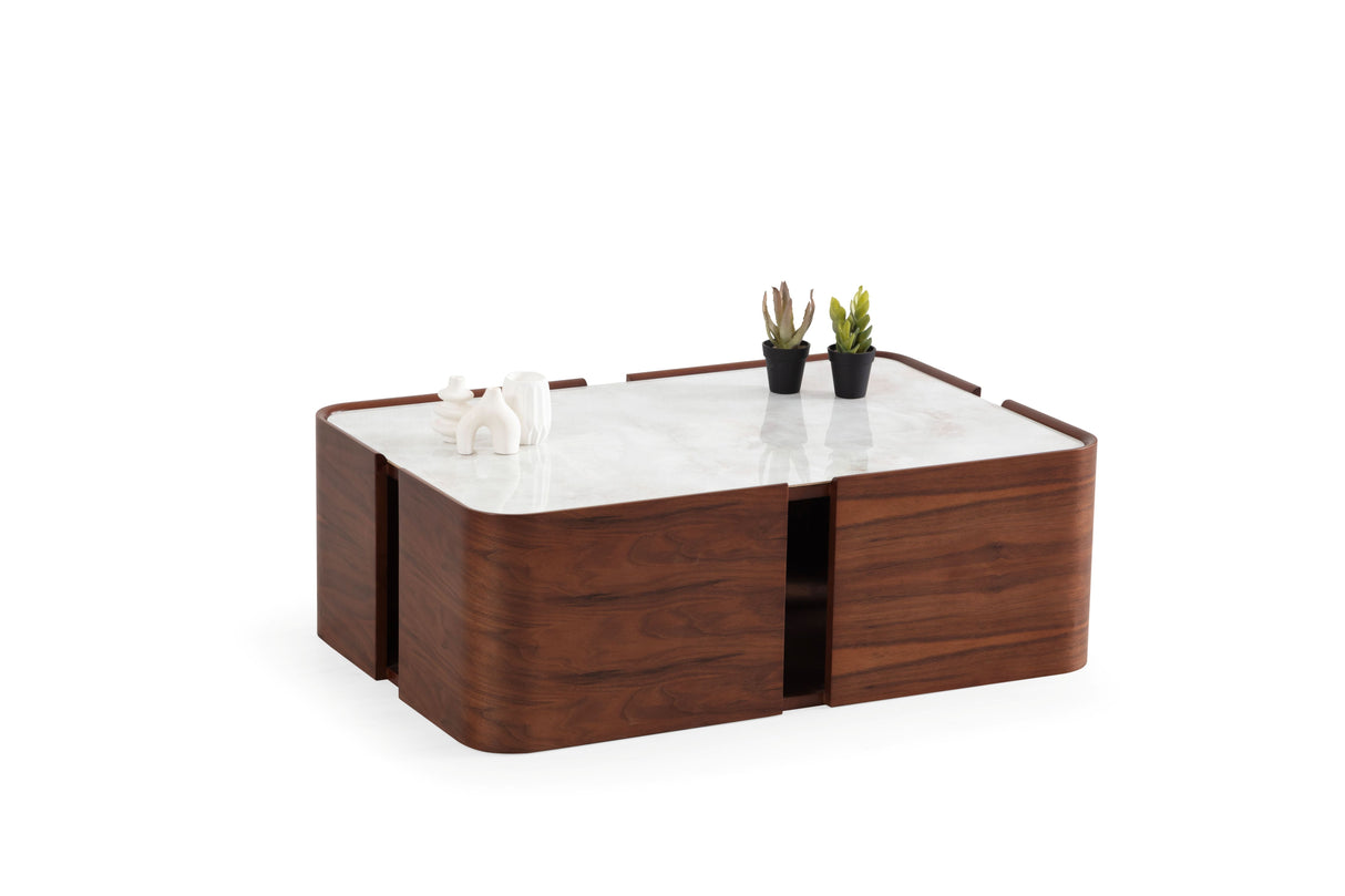 Galli Walnut Marble-Look Top Coffee Table from Nova Furniture - Luna Furniture