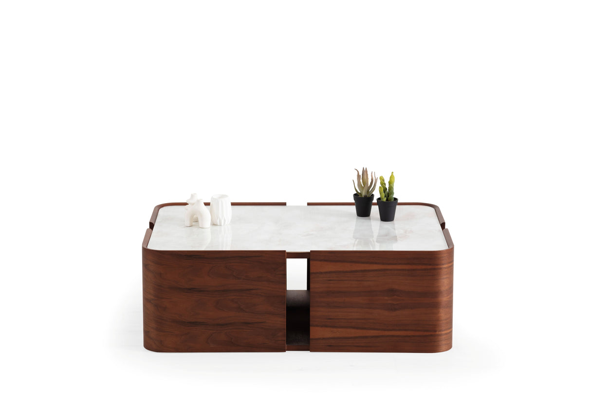 Galli Walnut Marble-Look Top Coffee Table from Nova Furniture - Luna Furniture
