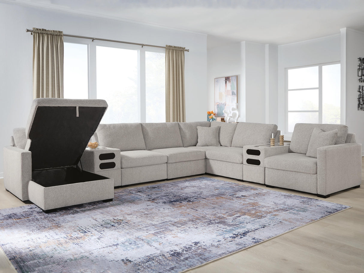 ModMax Luxe Flint 8-Piece Sectional with Storage Chaise and Audio Consoles from Ashley - Luna Furniture