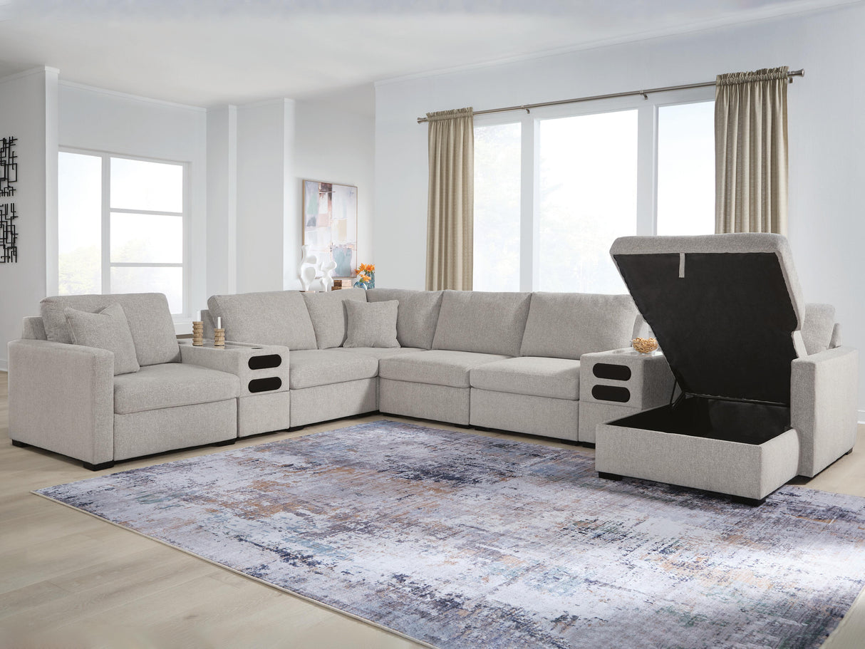 ModMax Luxe Flint 8-Piece Sectional with Storage Chaise and Audio Consoles from Ashley - Luna Furniture