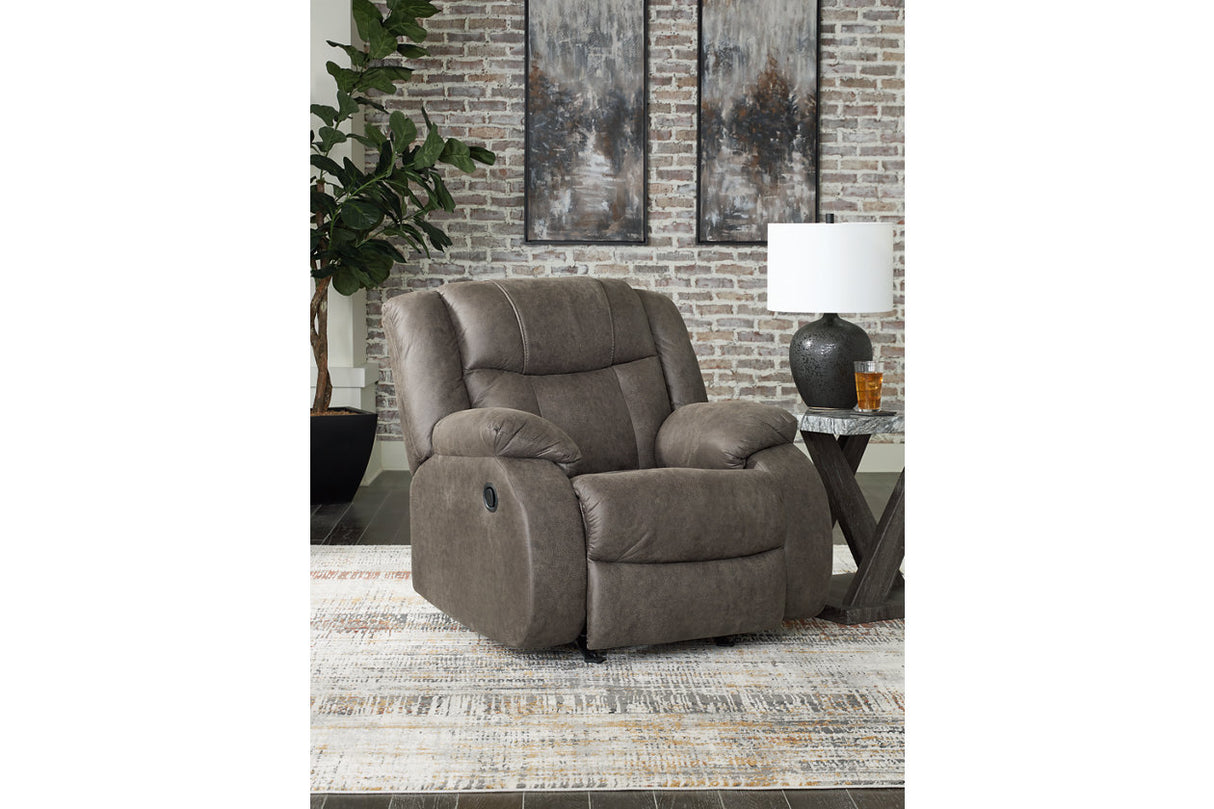 First Base Gunmetal Reclining Sofa, Loveseat and Recliner from Ashley - Luna Furniture