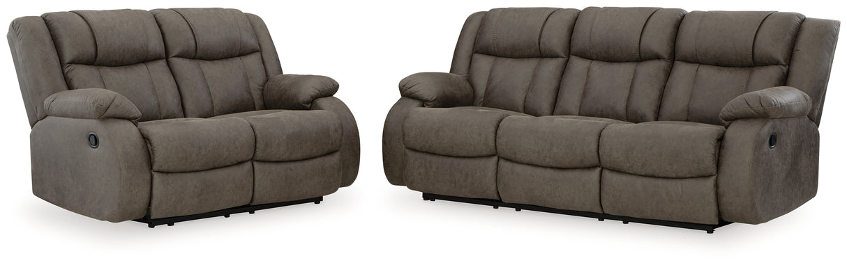 First Base Gunmetal Reclining Sofa and Loveseat from Ashley - Luna Furniture