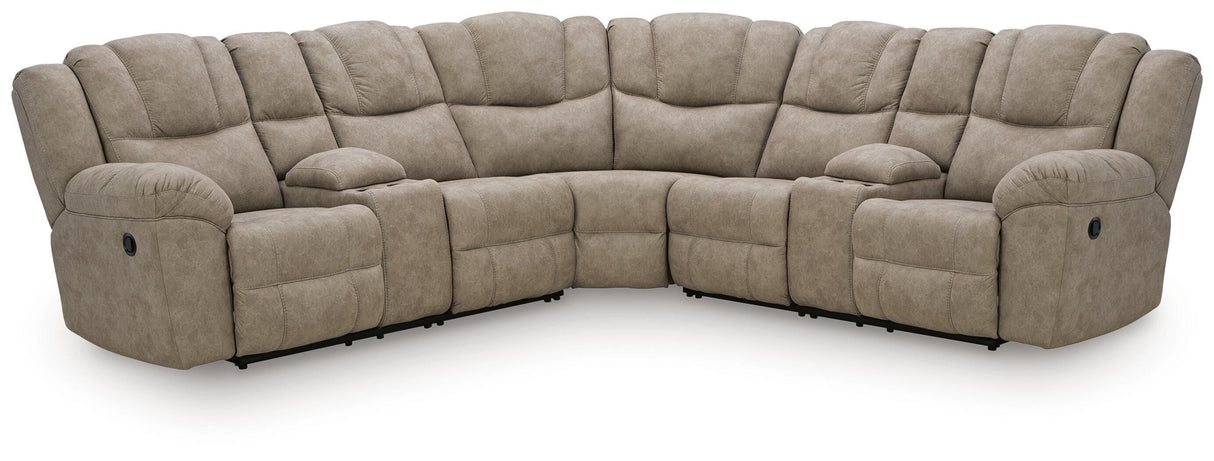 Pearce-Pike Birch 3-Piece Reclining Sectional with Double Console from Ashley Furniture - Luna Furniture