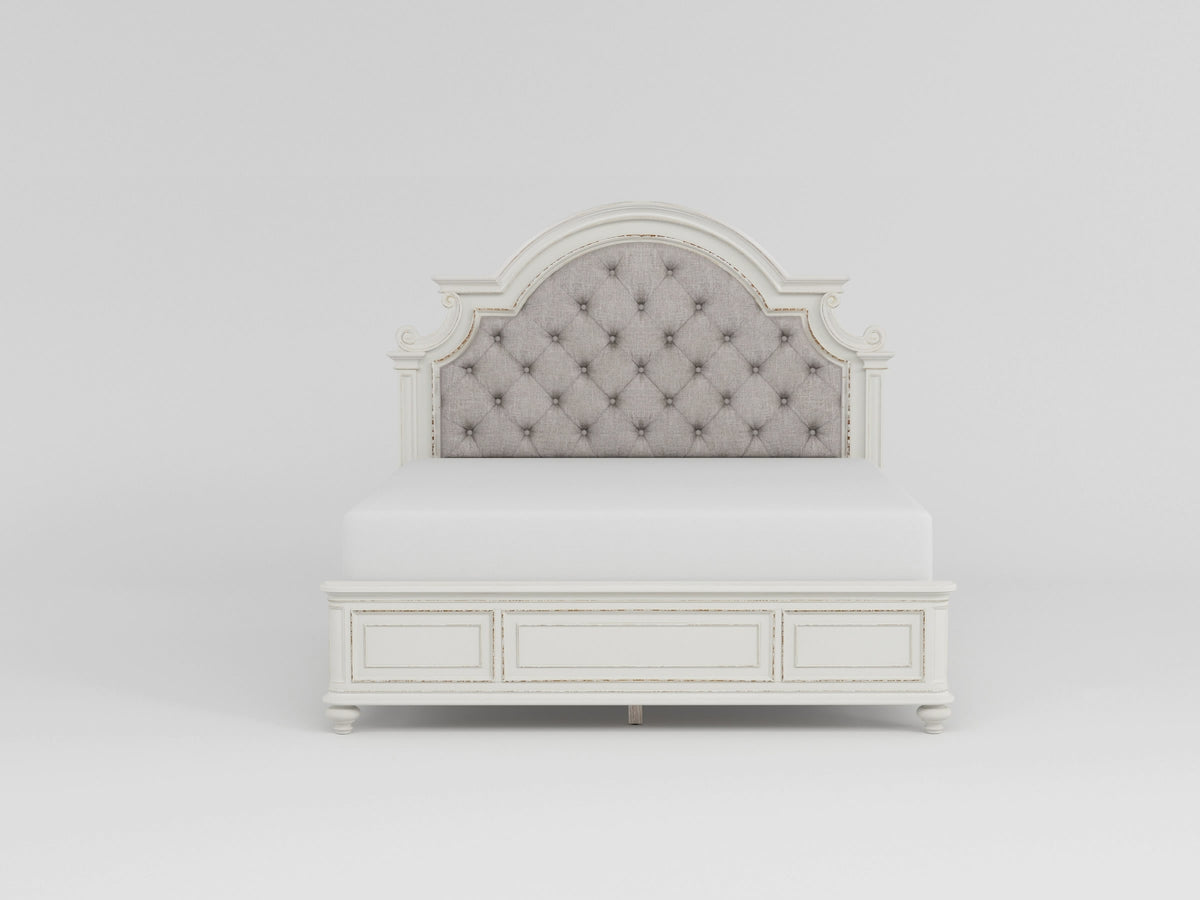 Baylesford Antique White Queen Upholstered Panel Bed from Homelegance - Luna Furniture