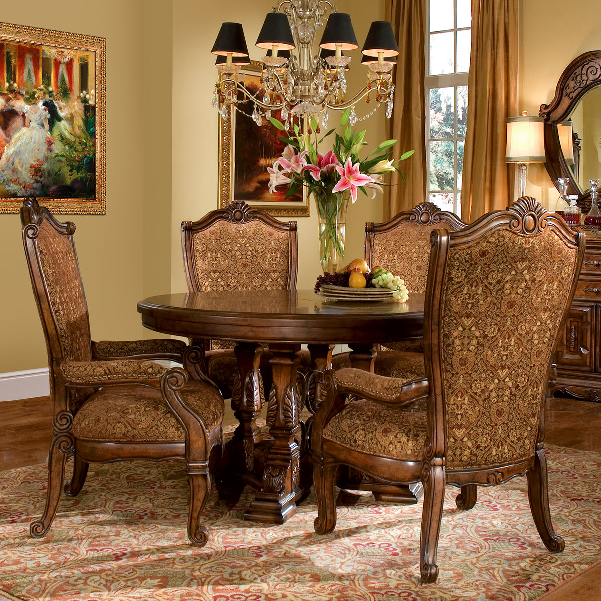 Windsor Court Vintage Fruitwood Round Dining Table from Michael Amini - Luna Furniture