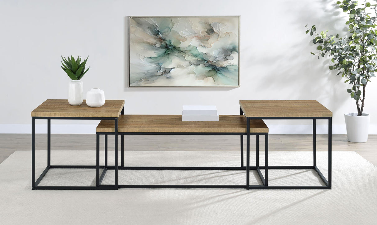 Straden Mango/Black 3-piece Engineered Wood Coffee Table Set from Coaster - Luna Furniture