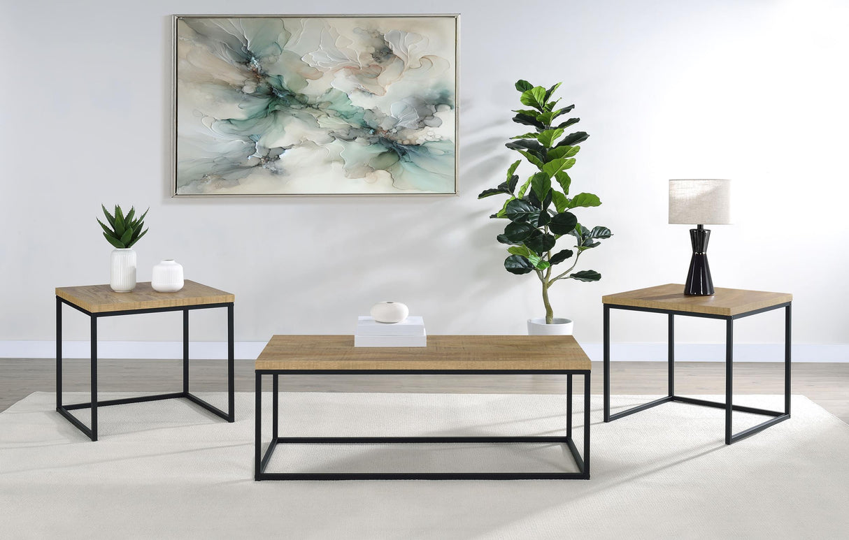 Straden Mango/Black 3-piece Engineered Wood Coffee Table Set from Coaster - Luna Furniture