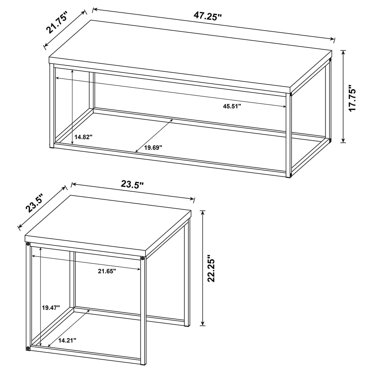 Straden Mango/Black 3-piece Engineered Wood Coffee Table Set from Coaster - Luna Furniture
