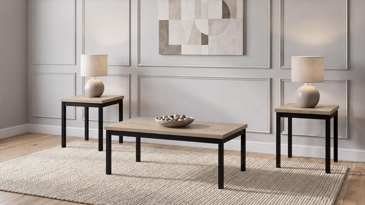 Garza Greige Oak 3-Piece Rectangular Coffee Table Set from Coaster - Luna Furniture