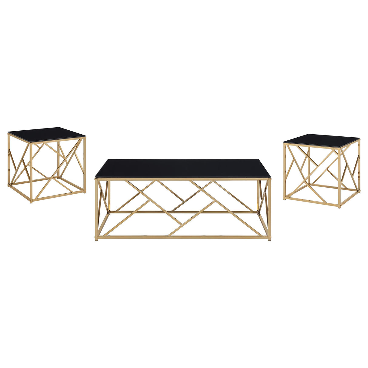 Comisso Black/Gold 3-Piece Tempered Glass Top Contemporary Coffee Table Set