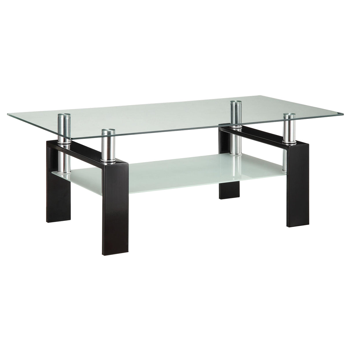 Dyer Black Tempered Glass Coffee Table with Shelf from Coaster - Luna Furniture