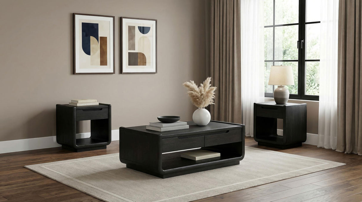 Leandro Burnished Black 3-piece Wood Coffee and End Table Set from Coaster - Luna Furniture