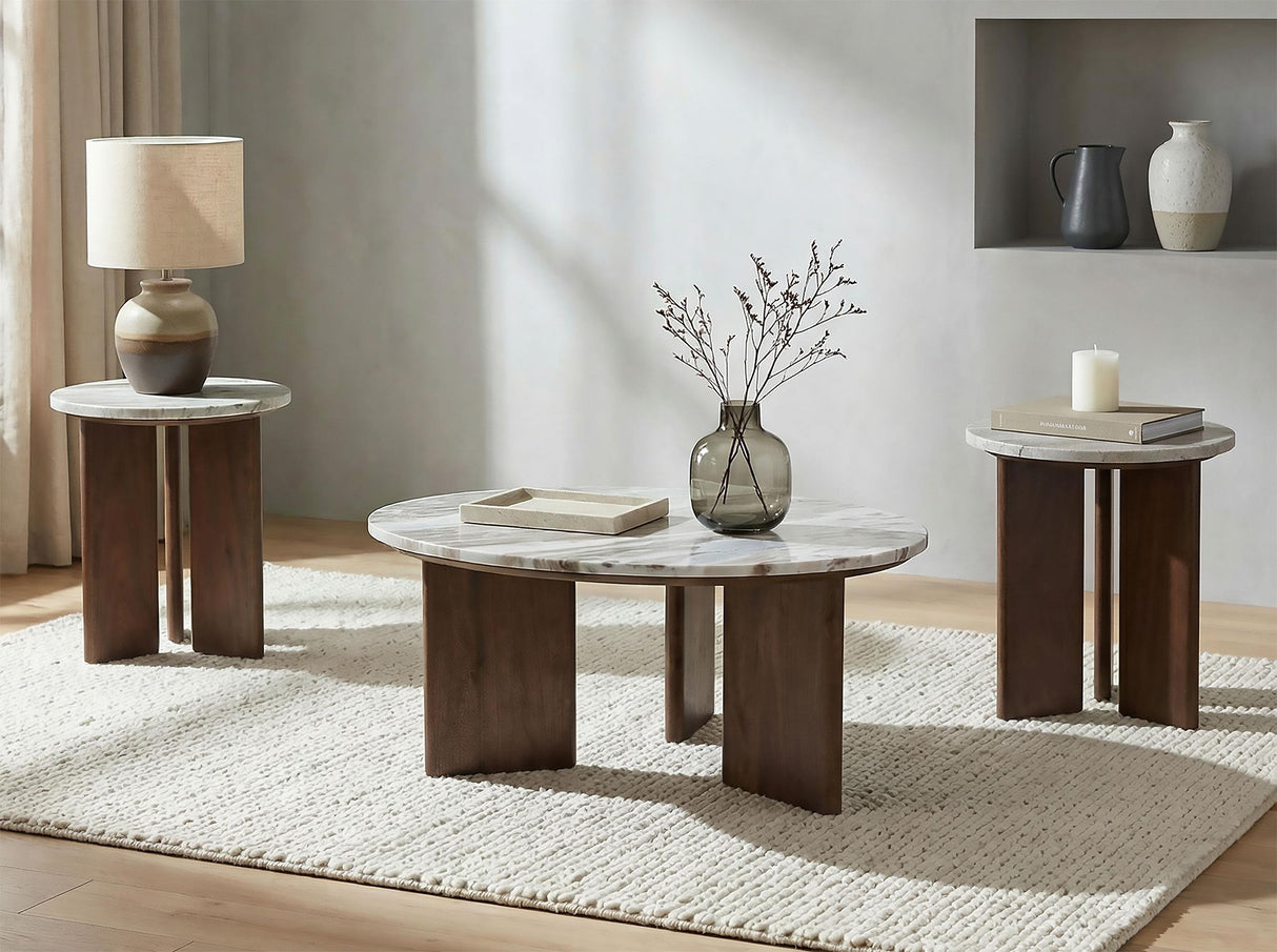 Jenna Brown 3-piece Round Marble Top Coffee Table Set from Coaster - Luna Furniture