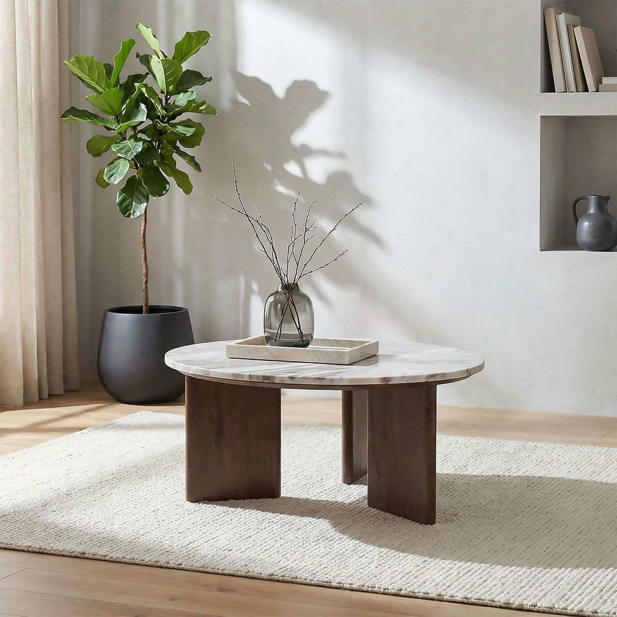 Jenna Brown 35-inch Round Marble Top Cocktail Coffee Table from Coaster - Luna Furniture