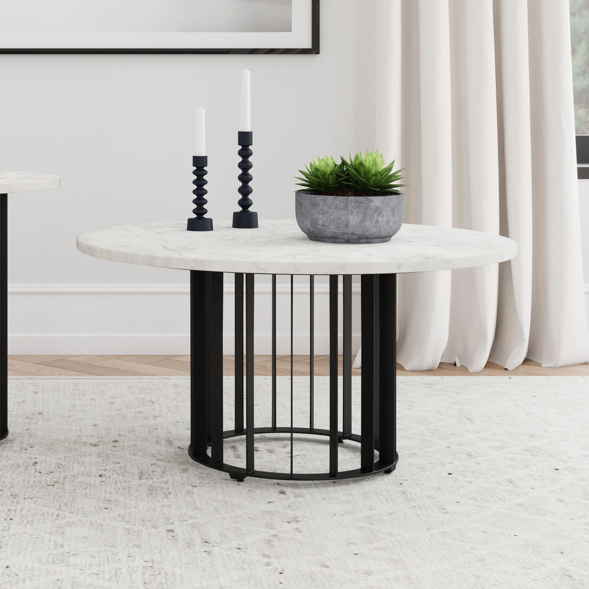 Haven Black Round Genuine White Marble Top Coffee Table from Coaster - Luna Furniture